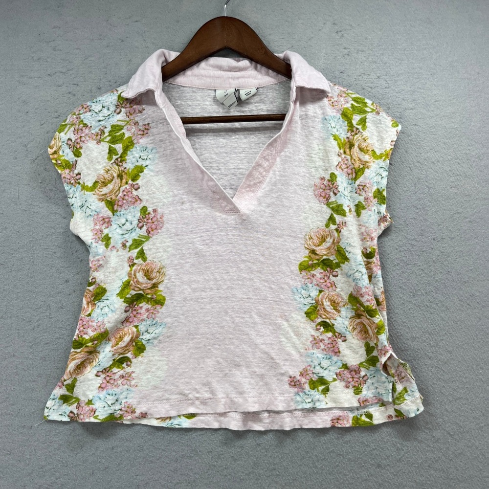 Joie Light Pink Floral Collared Cap Sleeve Top